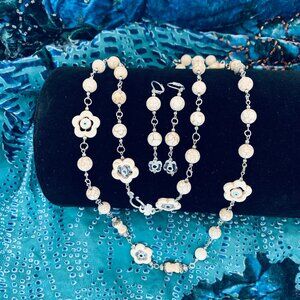 Evil Eye One-of-a-Kind Flower Charm & Magnesite Chain Necklace/Earring Set